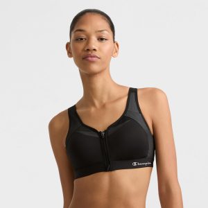 Motion Control Zip Sports Bra. Wirefree. Script Logo