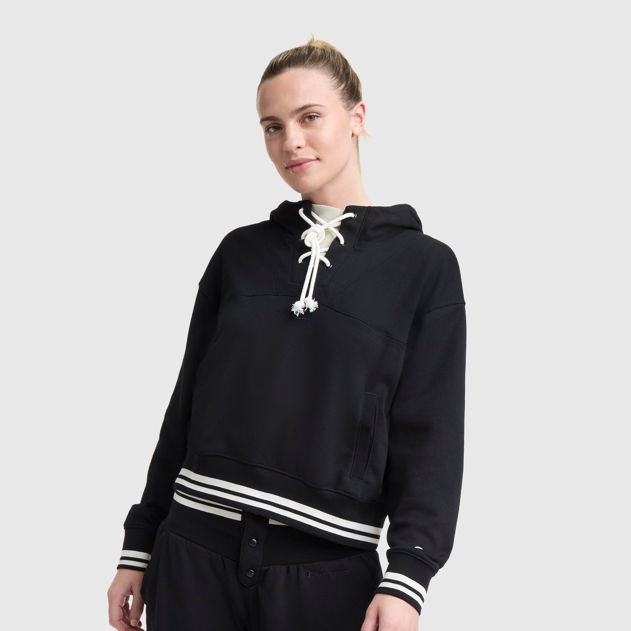 Tackle Lace Front Hoodie. Tonal Embroidered C Logo